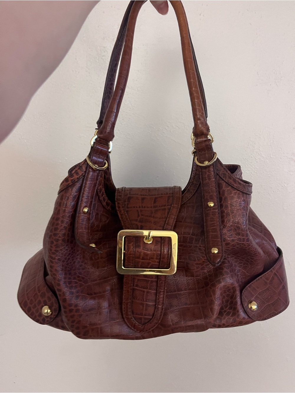 Vintage Maxx New York satchel brown croco-embossed texture bag
